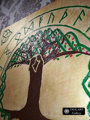 Картина энергетическая Мировое дерево Иггдрасиль с руническим кругом