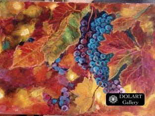 Картина маслом, ” Гроздь винограда”, холст на подрамнике, 35х25 см. 2018 г. в багете.