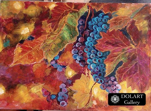 Картина маслом, ” Гроздь винограда”, холст на подрамнике, 35х25 см. 2018 г. в багете.