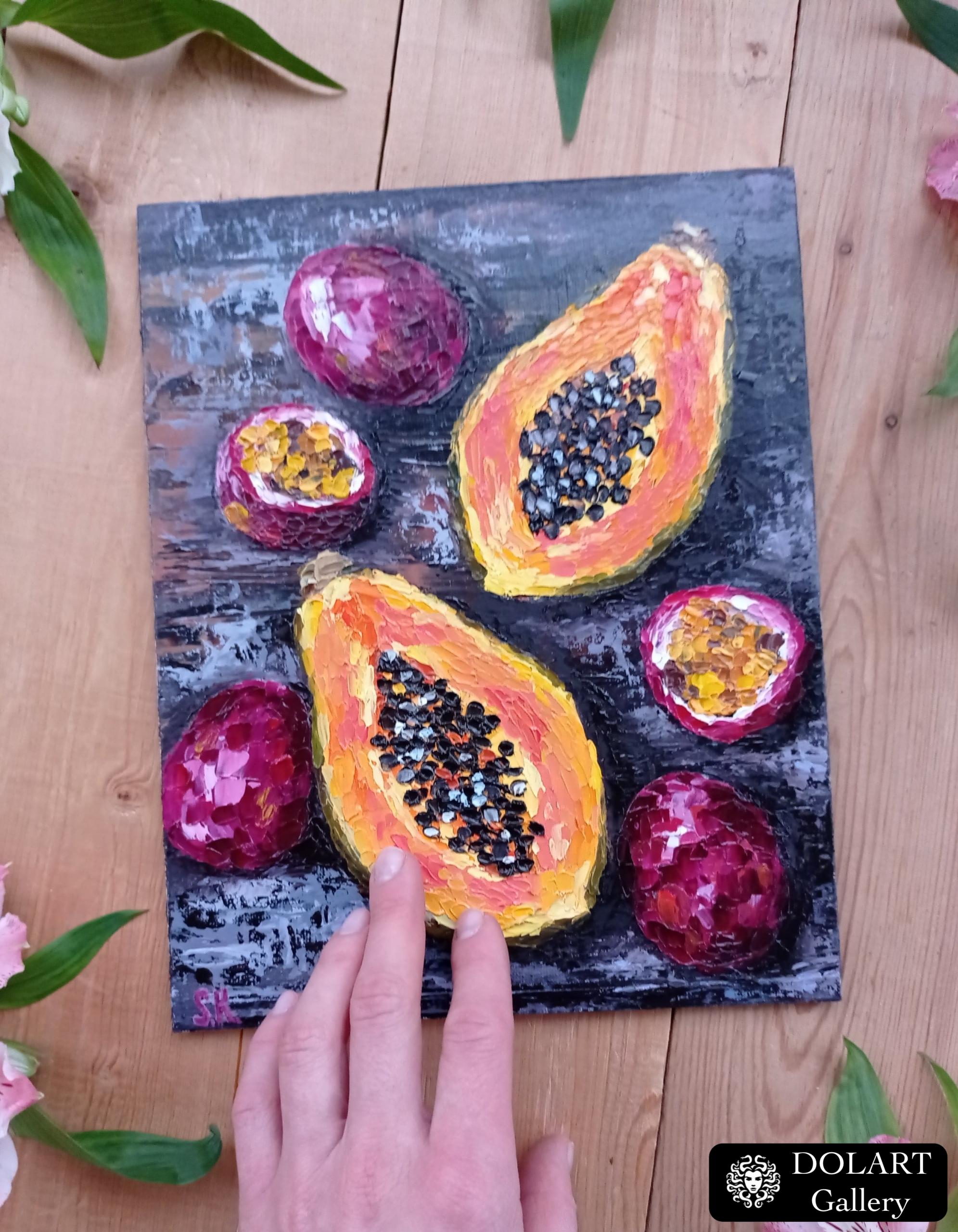 Papaya and passion fruit original oil painting