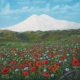 Картина маслом “Гора Эльбрус и маки”