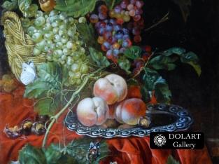 “Натюрморт с персиками и виноградом”. Эверт ван Алст. Вольная копия. 500х700 мм