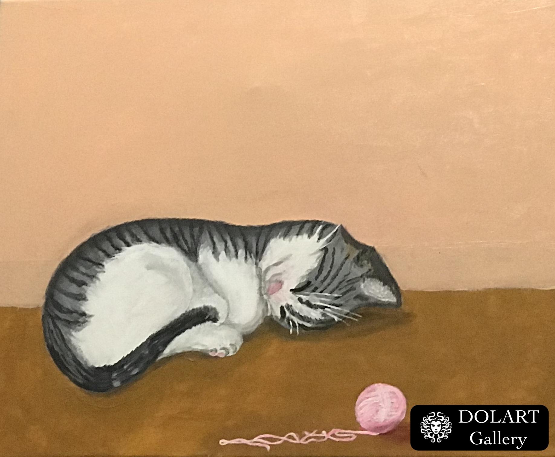 Picture 16/20 canvas stretched acrylic paint handmade original. Sleeping kitten.