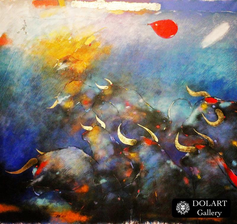 Acrylic on canvas & Oil Pastel& Gold leaf- 140×150 cm- 2021