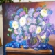 Asters with plums. Oil painting on canvas stretched on a stretcher 60 x 60 cm 100% handmade still l