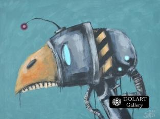 Robot painting. Original Fantasy Art. Acrylic painting